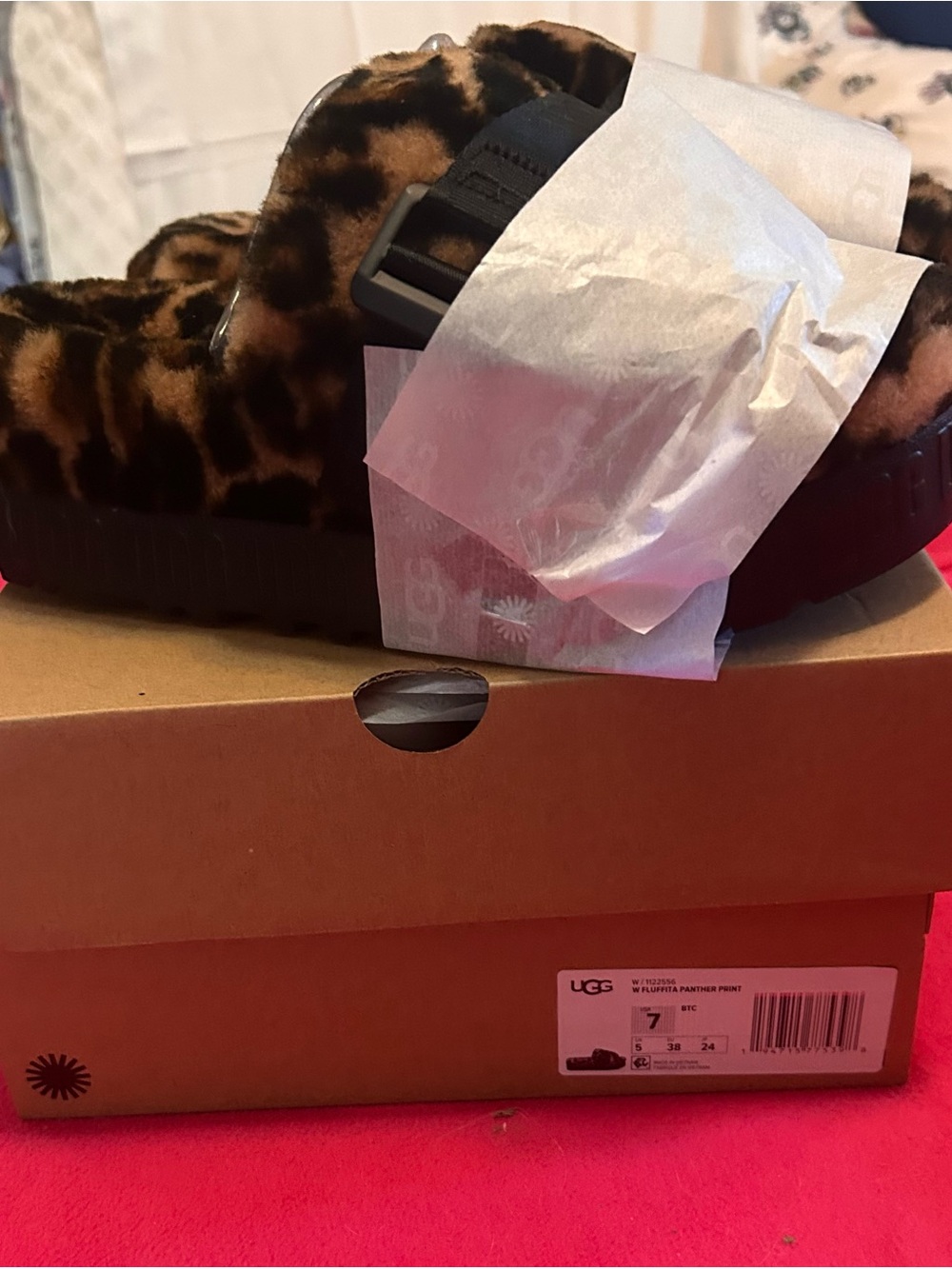 UGG Leopard Print Fuzz Sandal in Brown